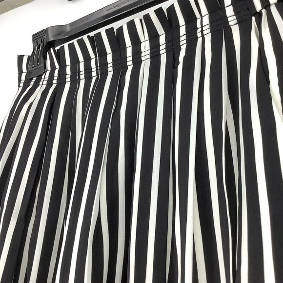 J Crew Women's Size 6 Striped Pleated Skirt Pockets Knee Length Black/White - Picture 2 of 7
